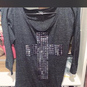 Studded Cross Dark Gray Long Sleeve Top
